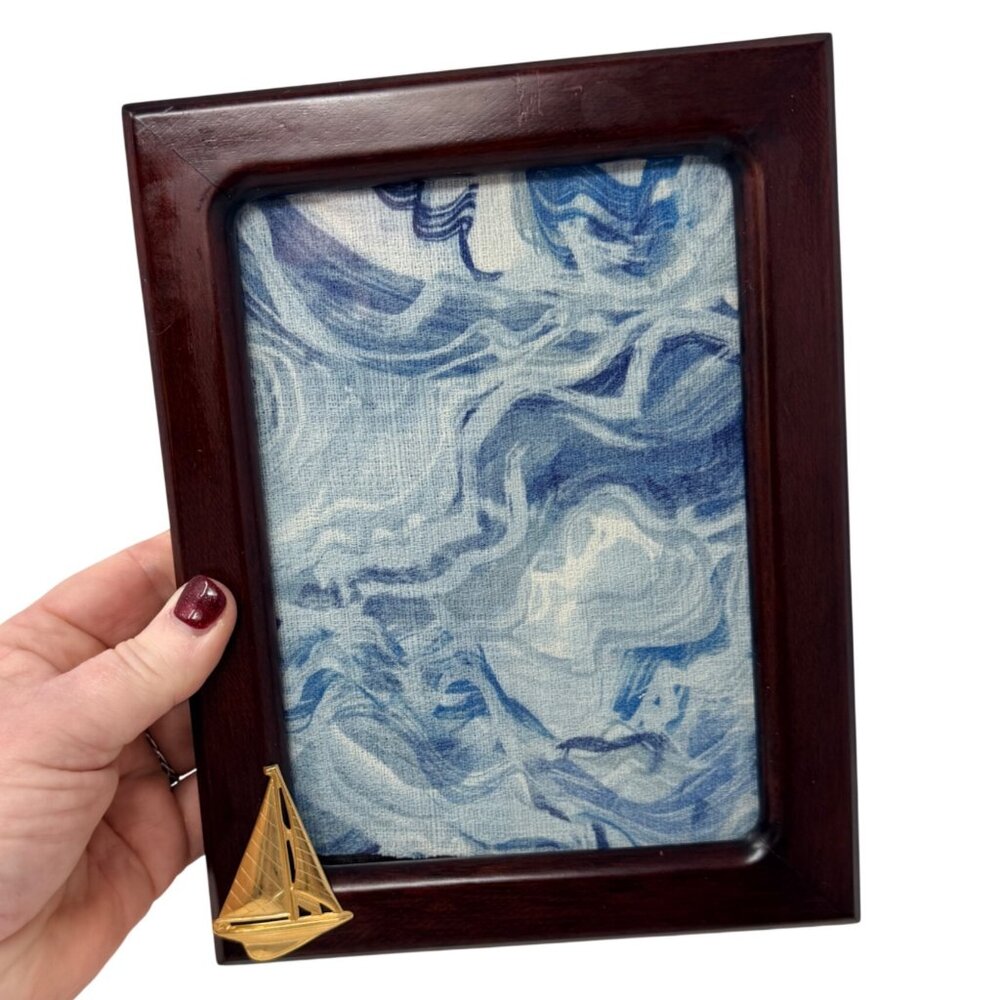 Vintage Rosewood Nautical Picture Frame Brass Sailboat 5x7